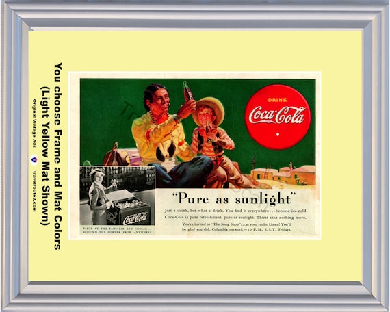 1938 Coca Cola American Indian Vintage Ad Cowboy Red Cooler Pure