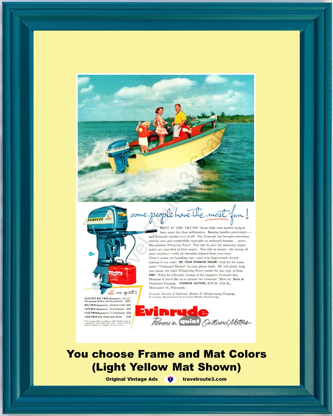 1955 Evinrude Outboard Marine Motors Vintage Ad Boating Lake Boat you  Choose Frame-mat Colors-free USA S&H -  Finland