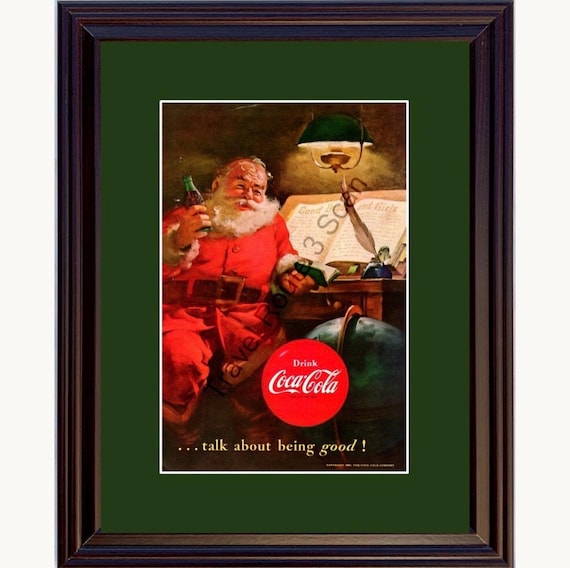 1951 Drink Coca-cola Coke Framed ORIGINAL Vintage Ad - Santa