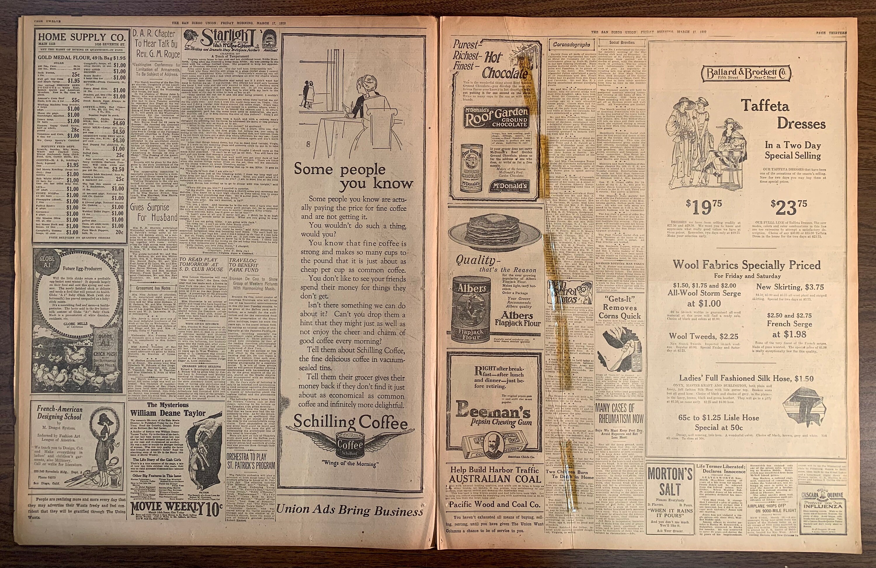 March 17th 17 1922 100 Year Old Newspaper Vintage Advertisements