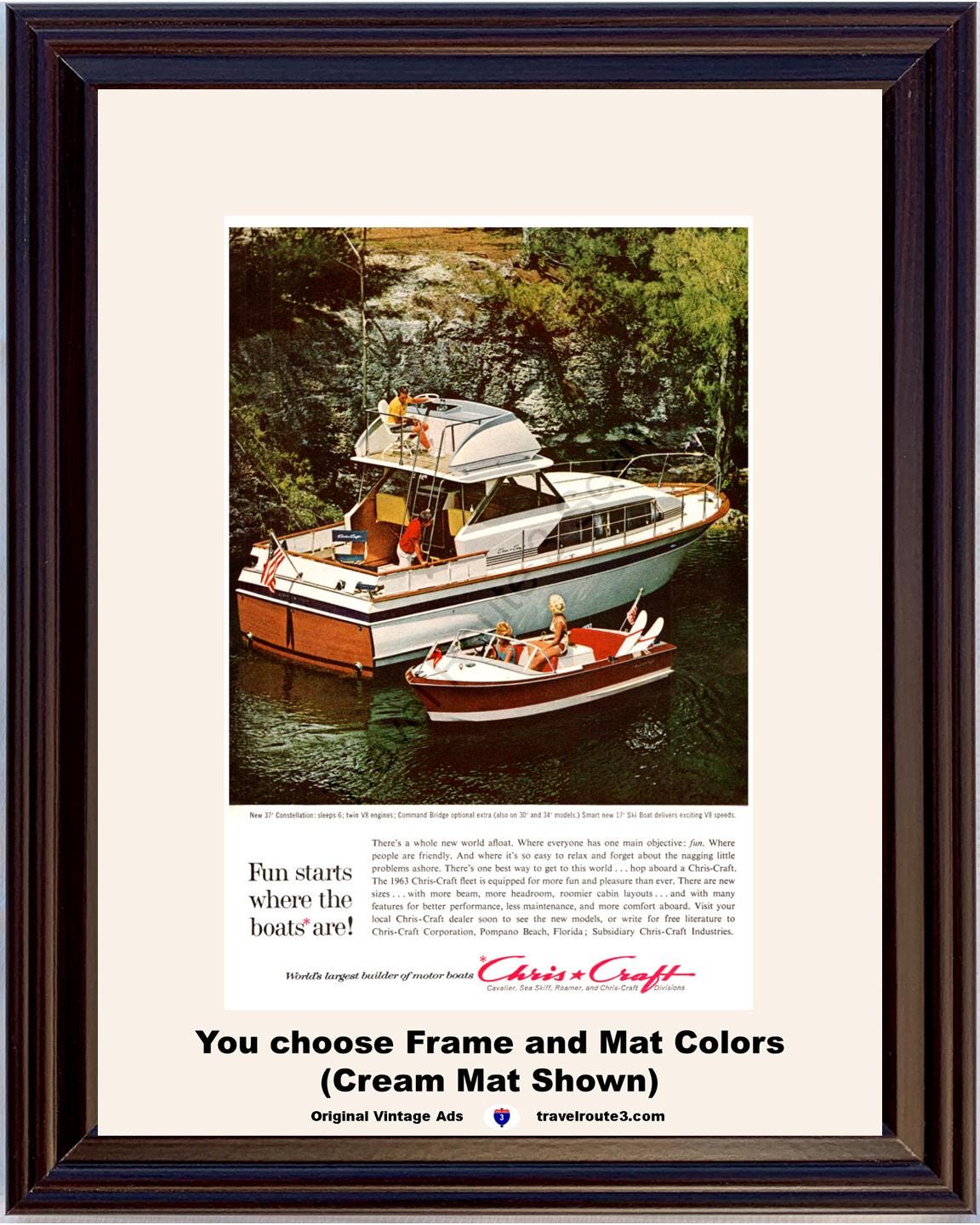 1963 Chris Craft 37' Constellation Vintage Ad Fun Boats 17' Ski V8