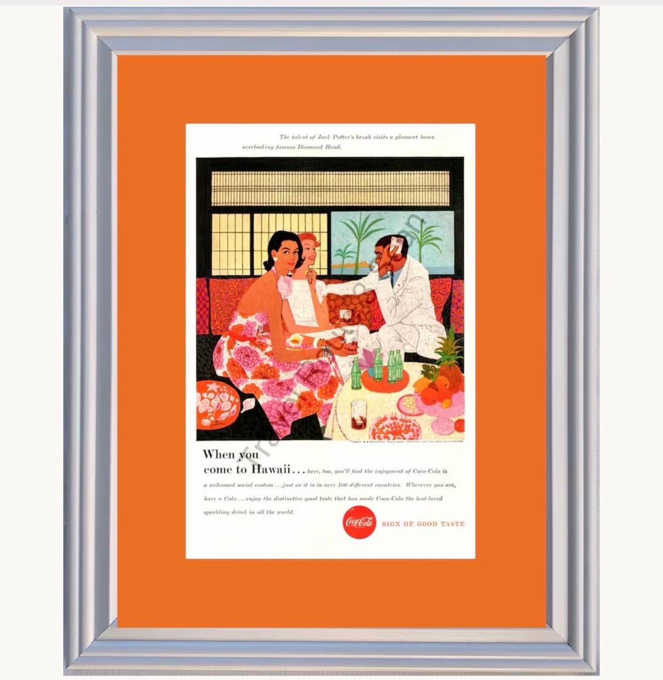 1957 Coca Cola Coke Hawaii Framed ORIGINAL Vintage Ad - Diamond