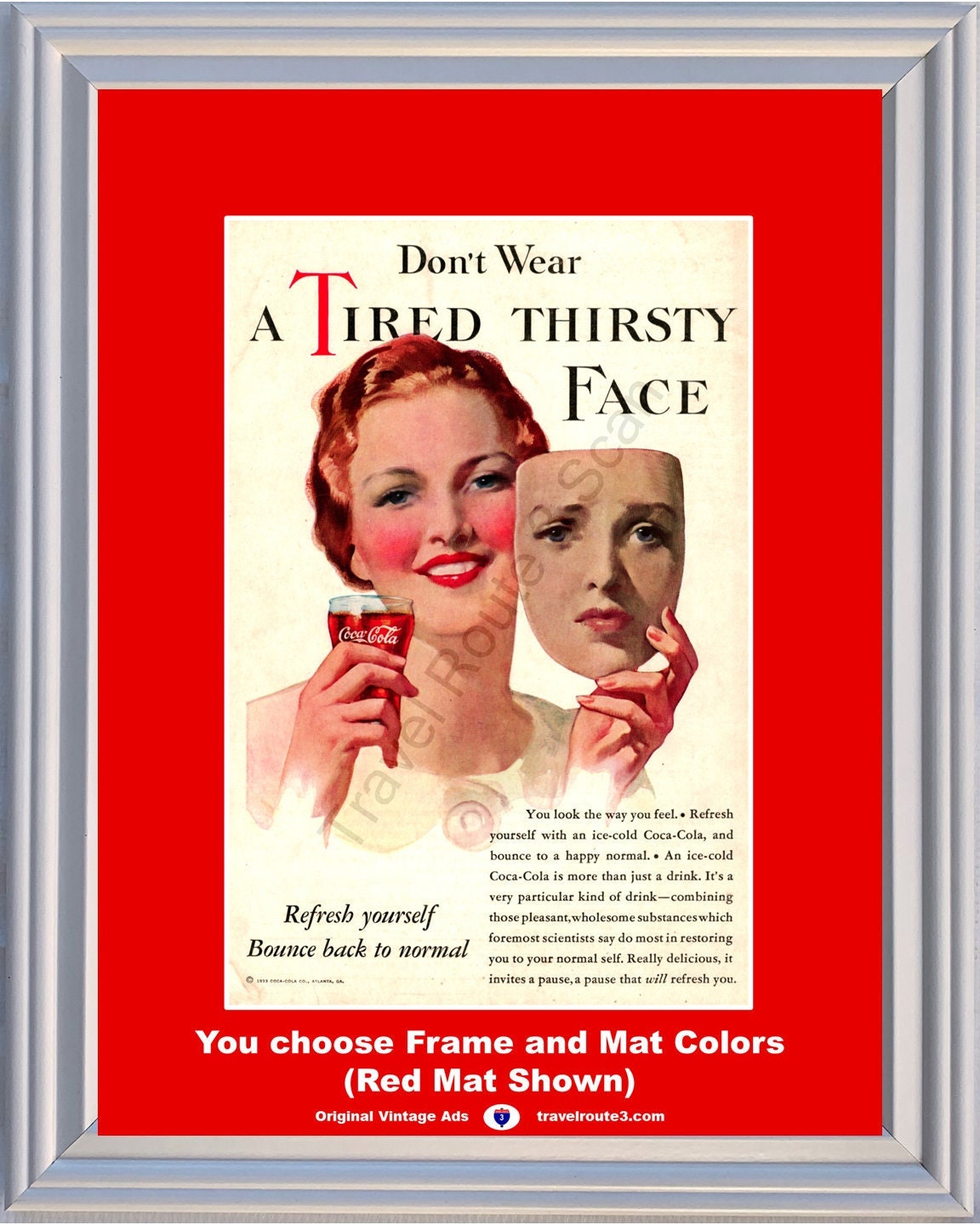 1933 Coca Cola Tired Thirsty Face Vintage Ad Refresh Yourself