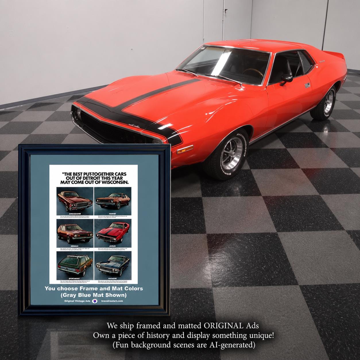 1972 AMC Javelin Framed ORIGINAL Vintage Ad - 72 Matador Garage