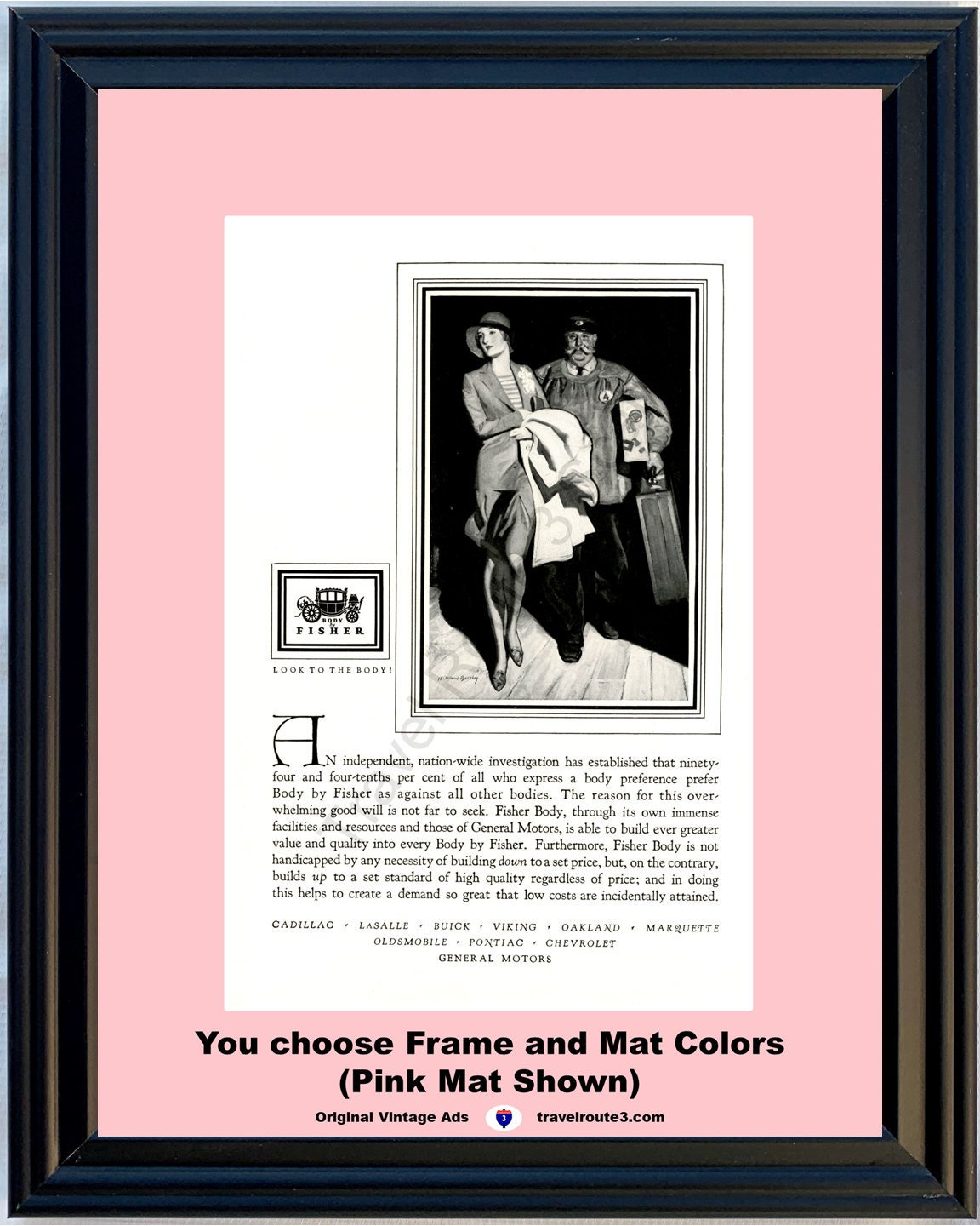 1929 Body By Fisher Vintage Ad General Motors GM LaSalle Viking Oakland Marquette Chevrolet Look to the 29 *You Choose Frame-Mat Colors*