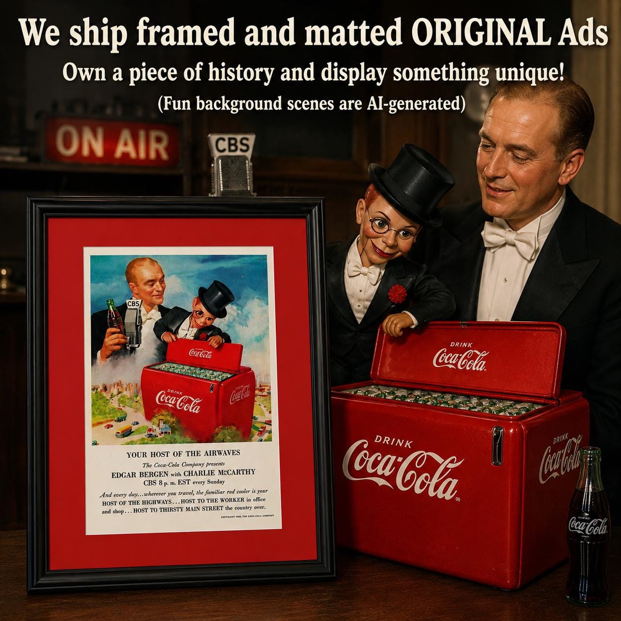 1950 Coca Cola Cooler Framed ORIGINAL Vintage Ad - Coke Edgar