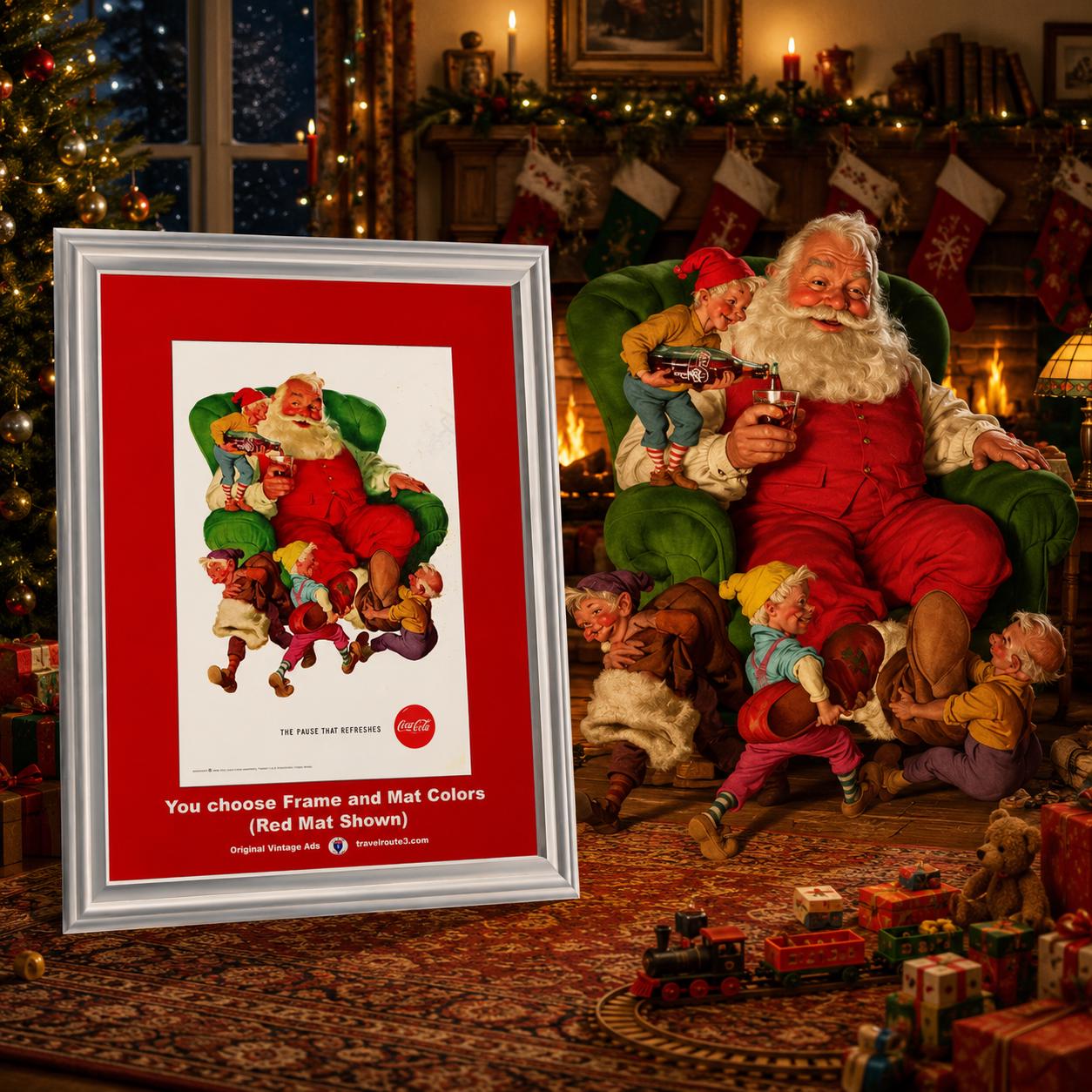 1960 Coca Cola Christmas Santa Claus Framed ORIGINAL Vintage Ad