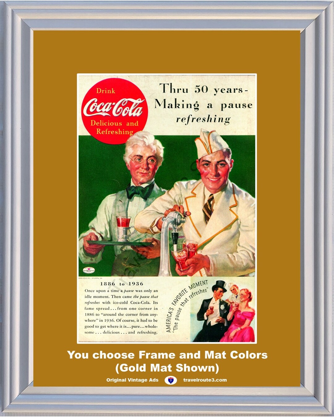 1936 Coca Cola Soda Fountain 50th Anniversary Vintage Ad Pause