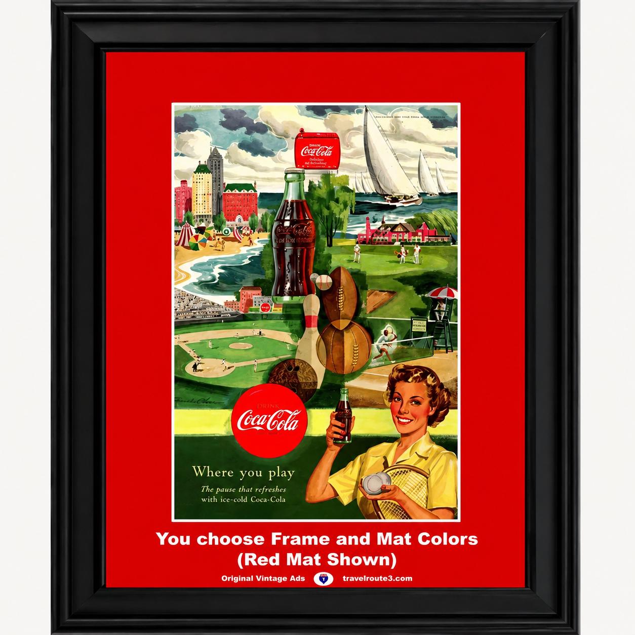 1950 Coca Cola Sports Play Framed ORIGINAL Vintage Ad - Coke