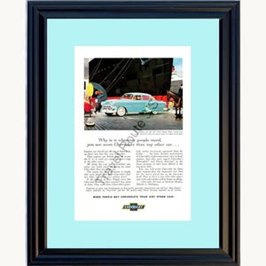 1953 Chevrolet Bel Air Framed ORIGINAL Vintage Ad -53 Chevy Garage Man Cave Office Wall Hanging *You Choose Frame-Mat Colors*