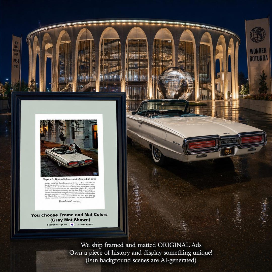 1964 Ford Thunderbird Convertible Framed ORIGINAL Vintage Ad