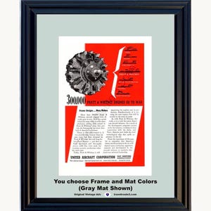 1945 WWII Aircraft Engines Vintage Framed Original Ad United Pratt & Whitney Ford Buick WW2 World War II 2 45 *You Choose Frame-Mat Colors*