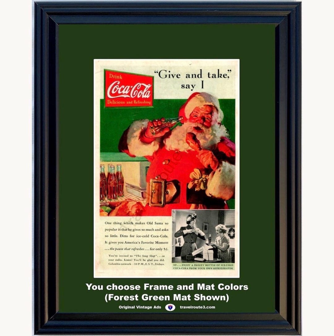 1937 Coca Cola Christmas Santa Clause Framed ORIGINAL Vintage Ad