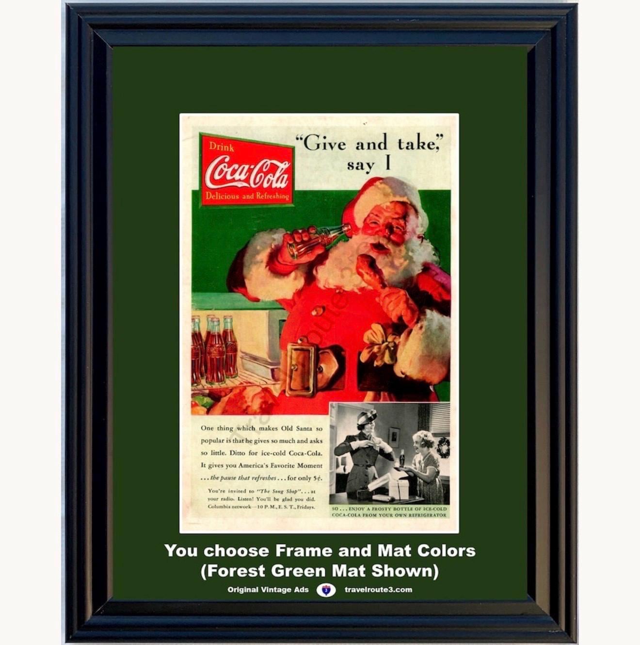 1937 Coca Cola Christmas Santa Clause Framed ORIGINAL Vintage Ad