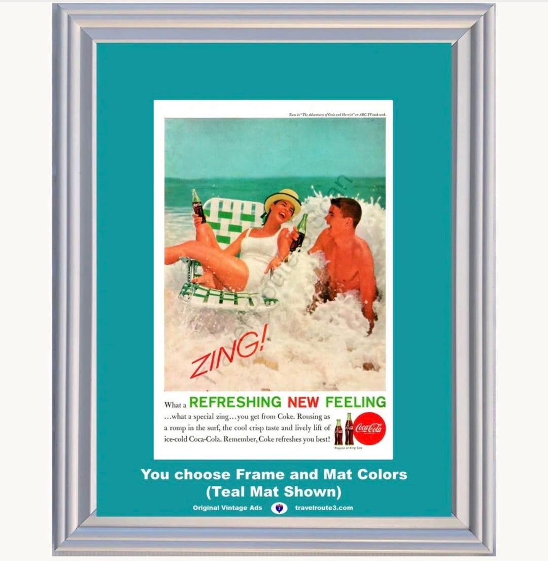 1961 Coca Cola Ocean Beach Fun Framed ORIGINAL Vintage Ad - Zing