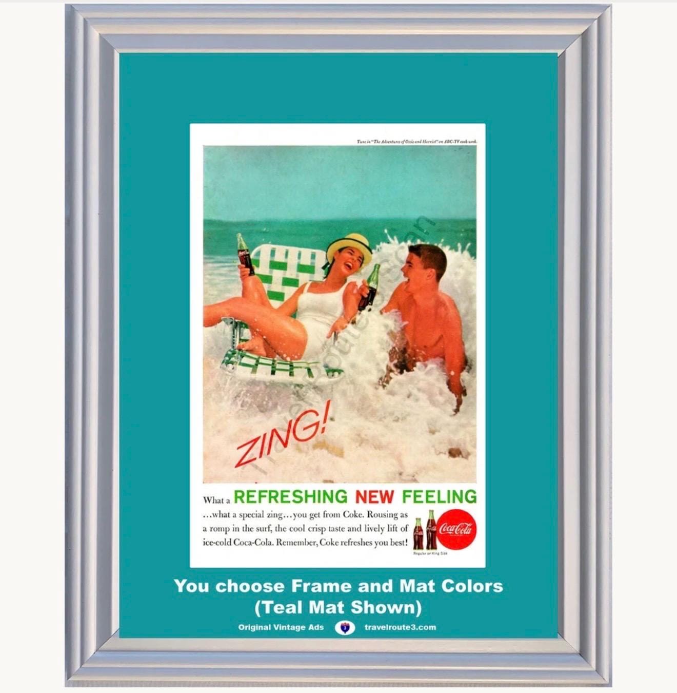 1961 Coca Cola Ocean Beach Fun Framed ORIGINAL Vintage Ad - Zing