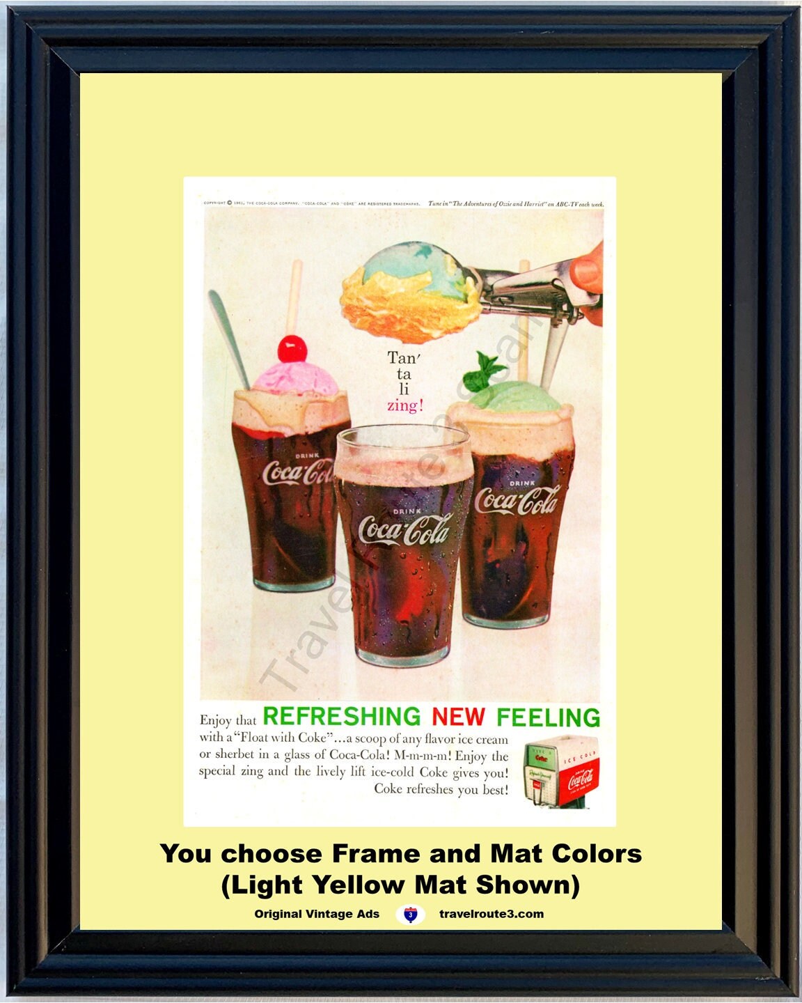 COCA COLA ''Float With Coke'' With Ice Cream 1961 Vintage Nat Geo Print