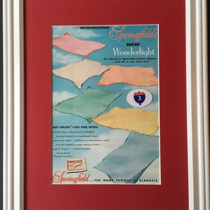 1957 Springfield Wonderlight Blanket Vintage Ad Springfield Woolen Mills Co Sizeset Orlon Fine Wool Dupont 57 *You Choose Frame-Mat Colors*