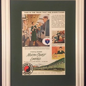 1956 Northern Pacific Railway Travel Vintage Ad Vista-Dome North Coast Limited Train Vacation 56 *You Choose Frame-Mat Colors*
