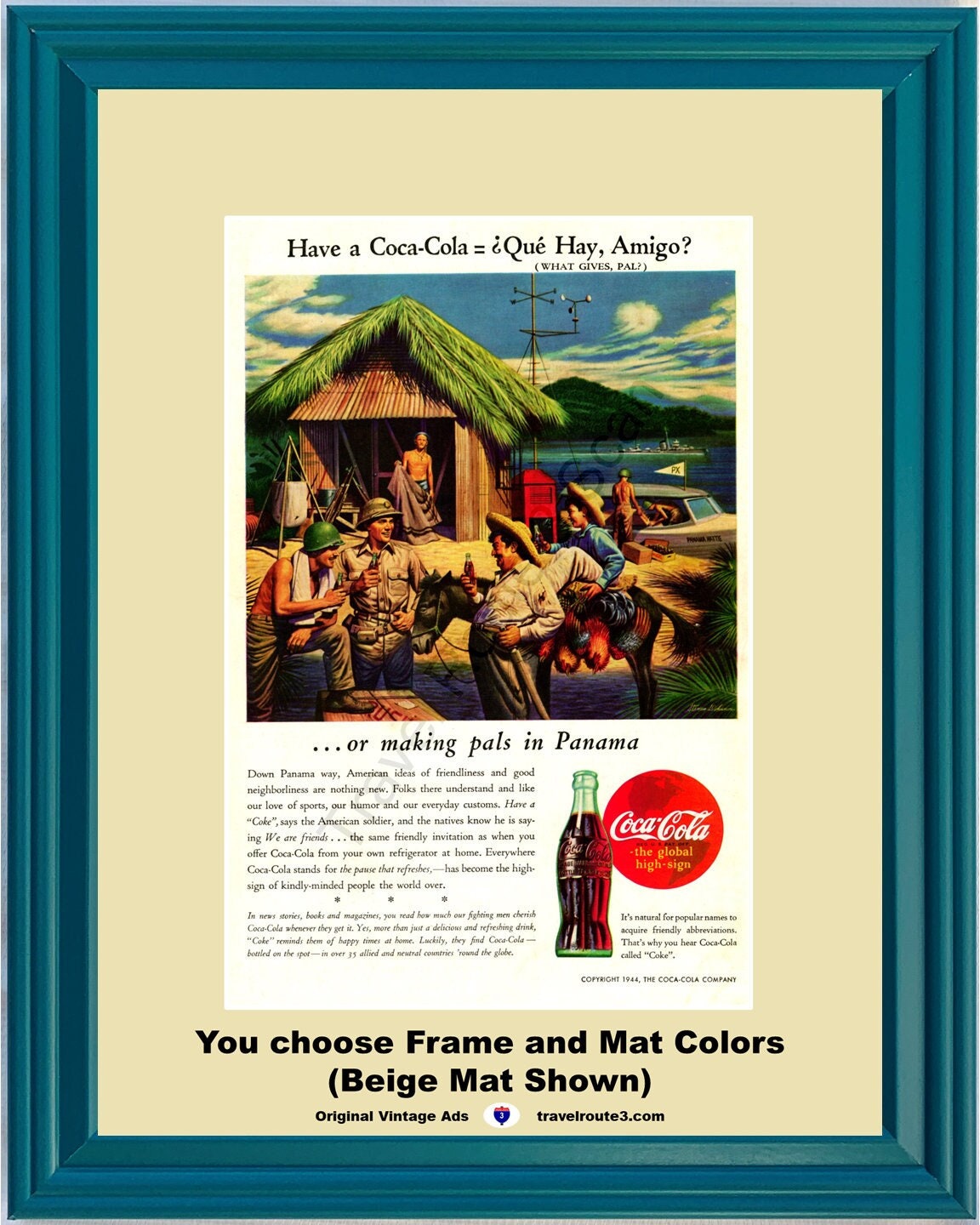 1944 WWII WW2 Coca Cola Vintage Ad Have a Coke Soldier Que Hay