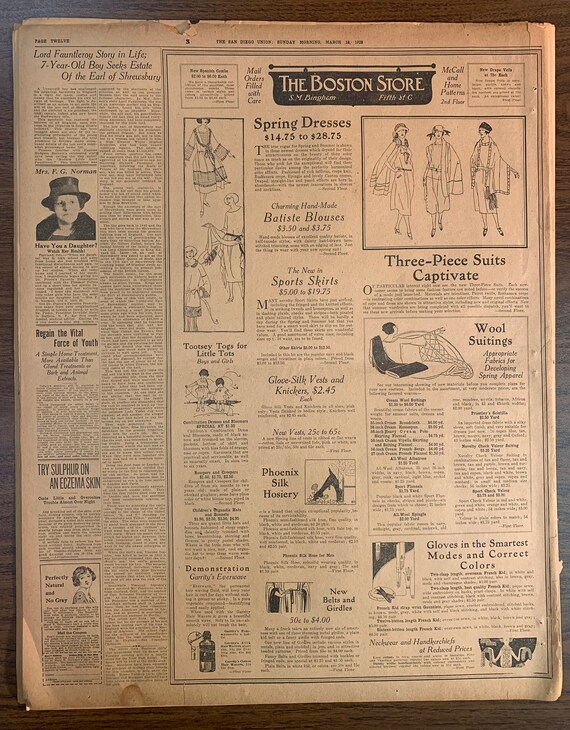 March 19th 19 1922 Section 3 100 Year Old Newspaper Vintage
