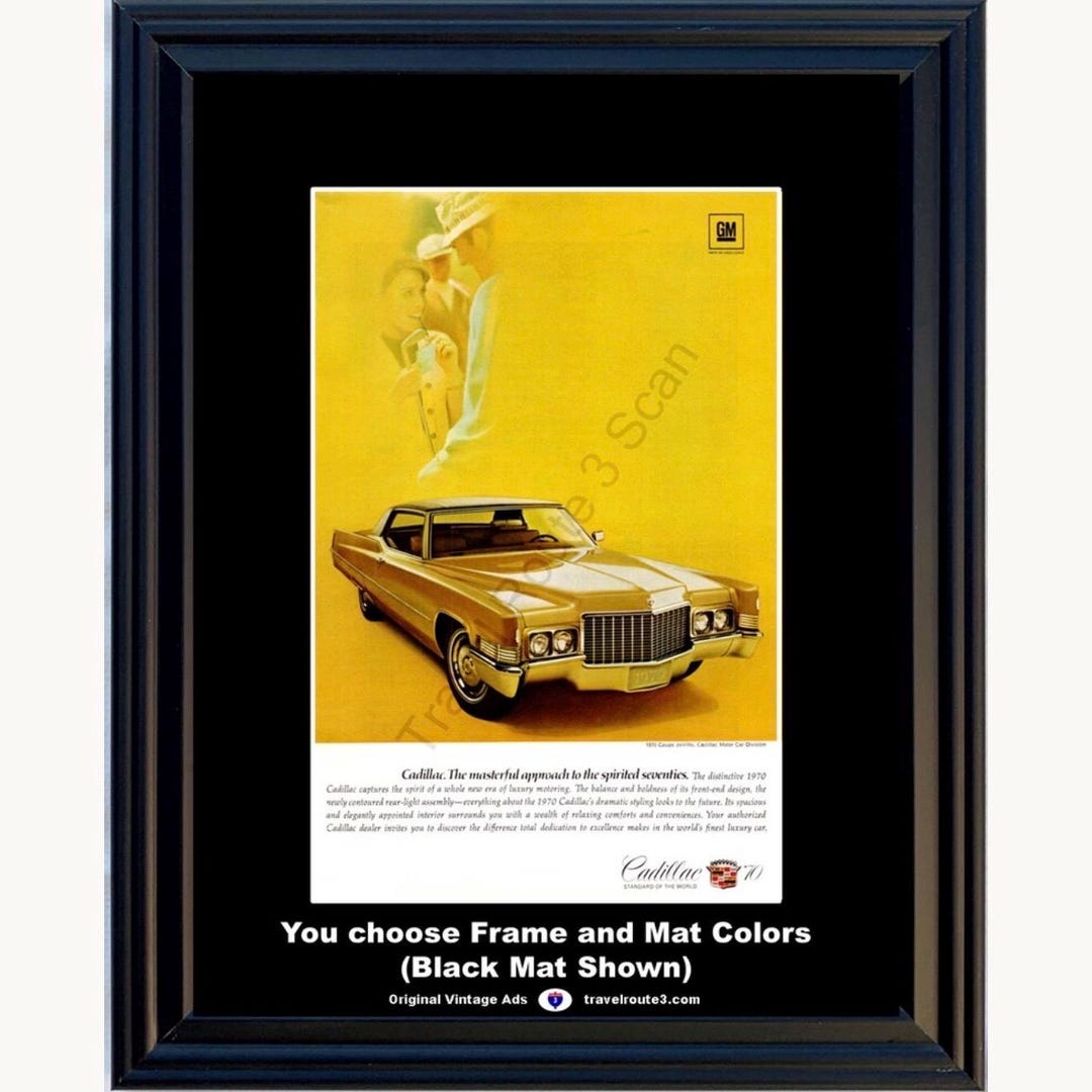 1970 Cadillac Coupe De Ville Framed ORIGINAL Vintage Ad - Gold