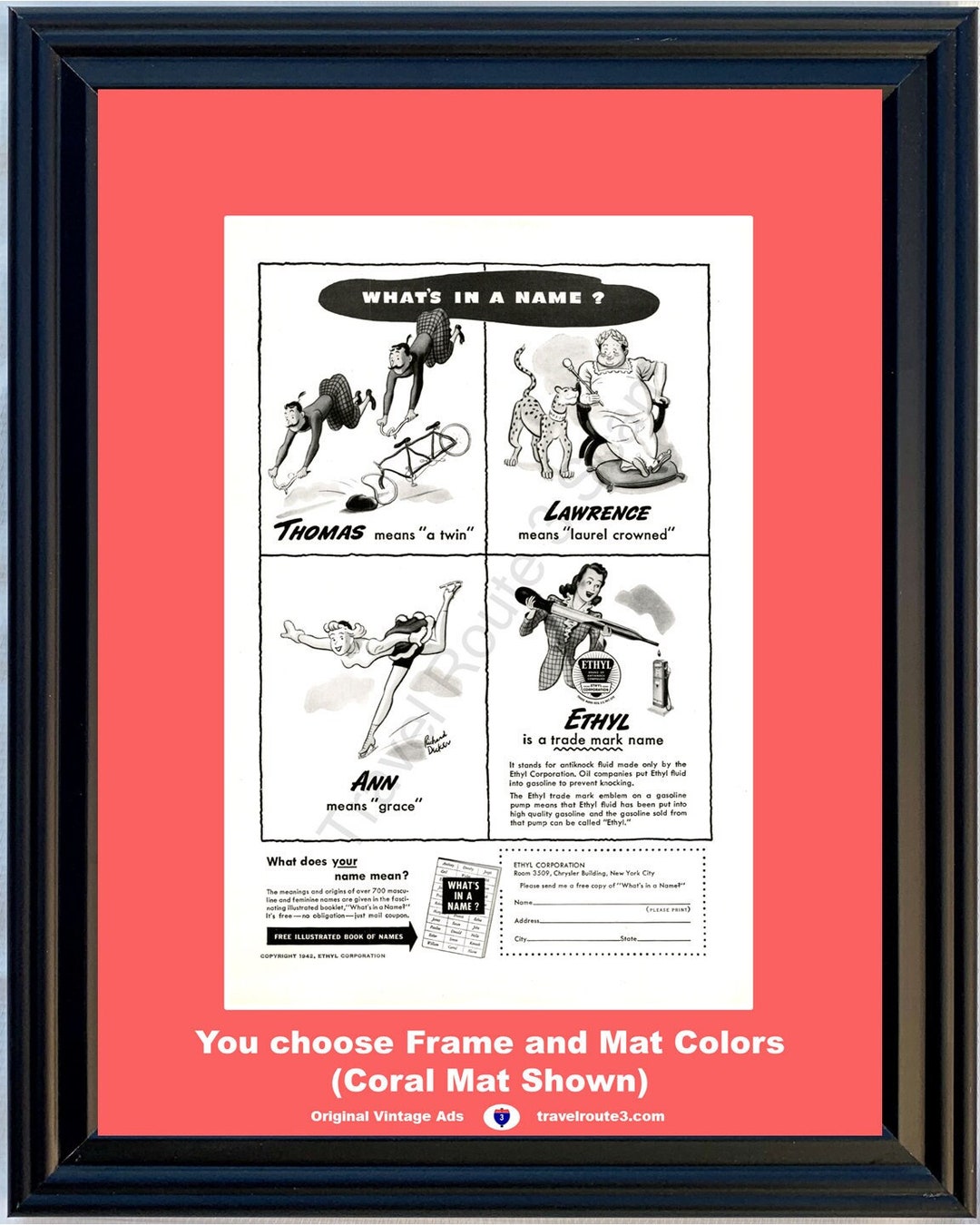 1942 Ethyl Thomas Lawrence Ann Vintage Ad What's in a Name Meaning