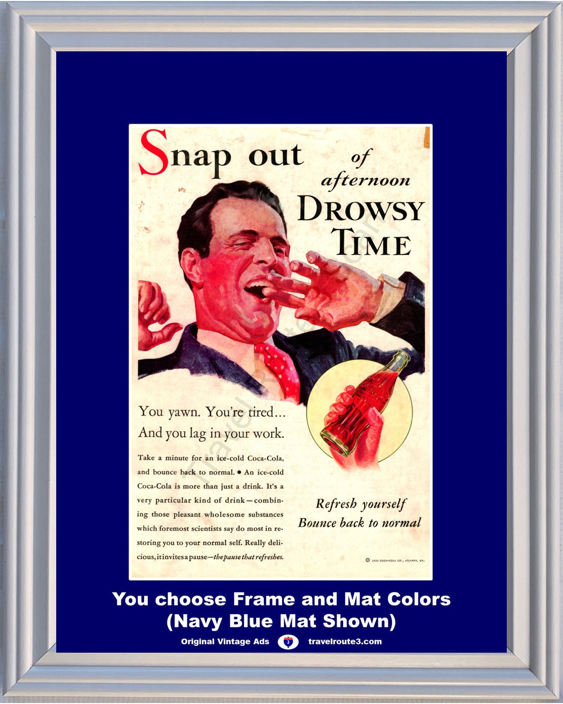 1933 Coca Cola Yawn Tired Vintage Ad Drowsy Refresh Yourself