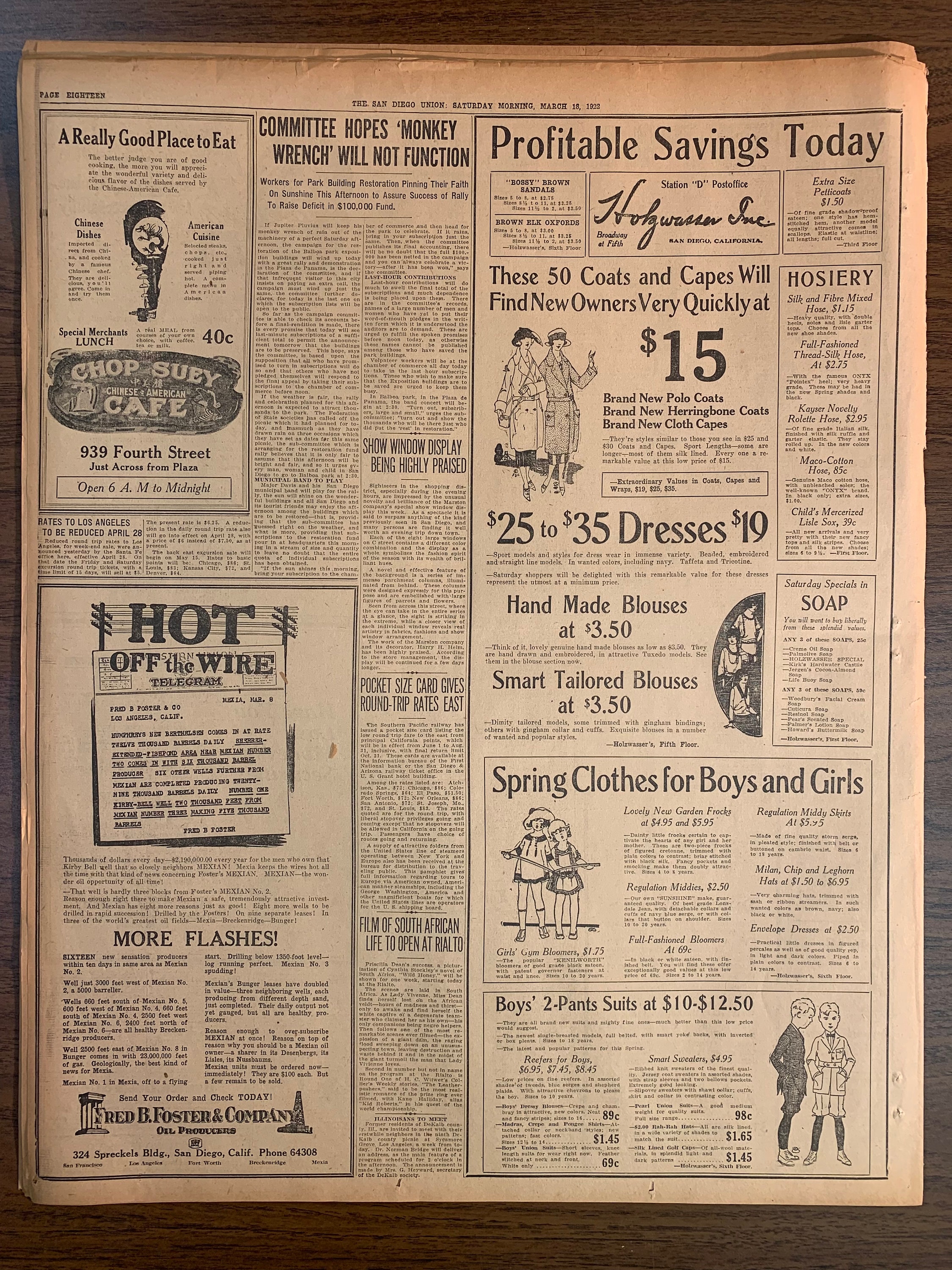 March 18th 18 1922 100 Year Old Newspaper Vintage Advertisements