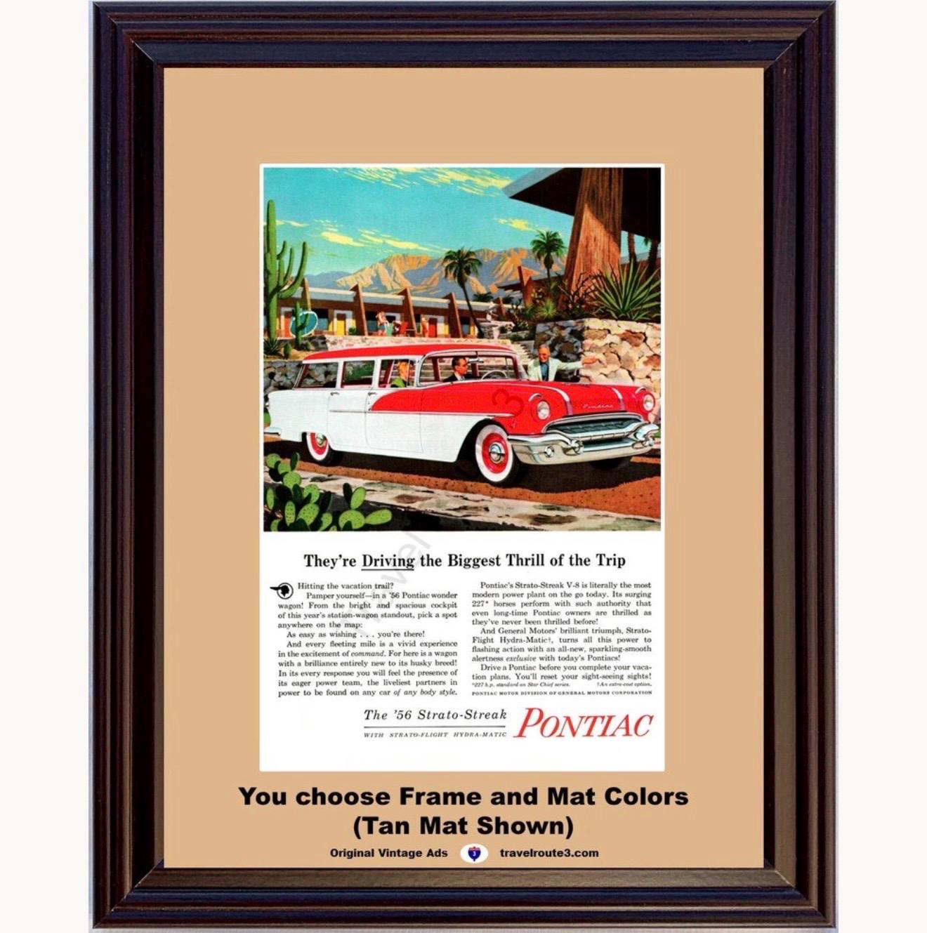 1956 Pontiac Safari Station Wagon Framed ORIGINAL Vintage Ad