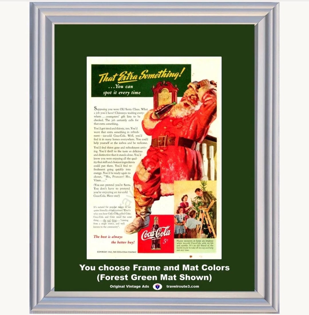 1942 Coca Cola Christmas Santa Claus Framed ORIGINAL Vintage Ad