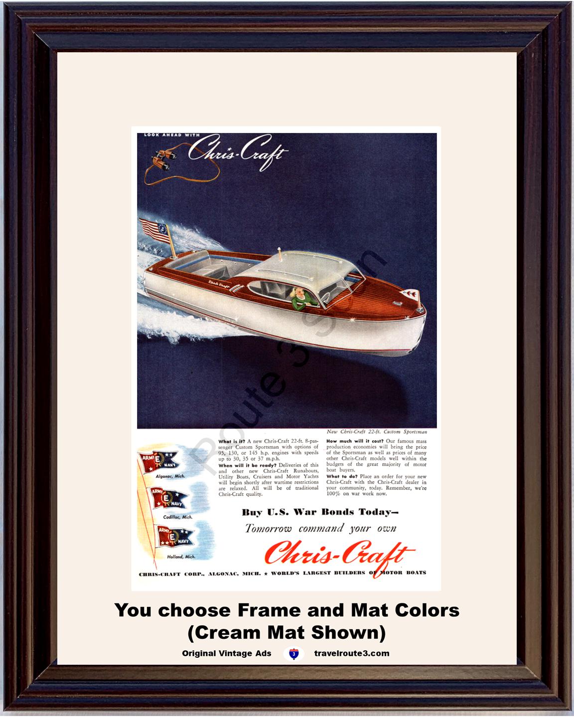 1945 Chris Craft Custom Sportsman Vintage Print Ad Runabout