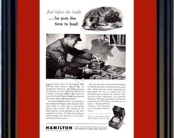1943年 ハミルトン ネイビークロノメーター ヴィンテージプリント広告 第二次世界大戦 第二次世界大戦 鉄道時計 精度43 *フレームマットの色をお選びいただけます