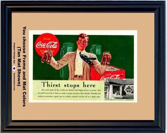 1939 Coca Cola Gas Station Pumps Vintage Ad Thirst Stops Here Road