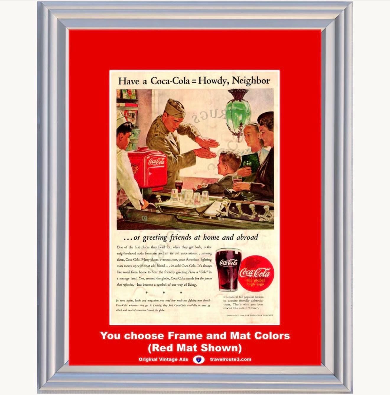 1944 WWII Coca-cola Soldier Framed ORIGINAL Vintage Ad - Coke Soda