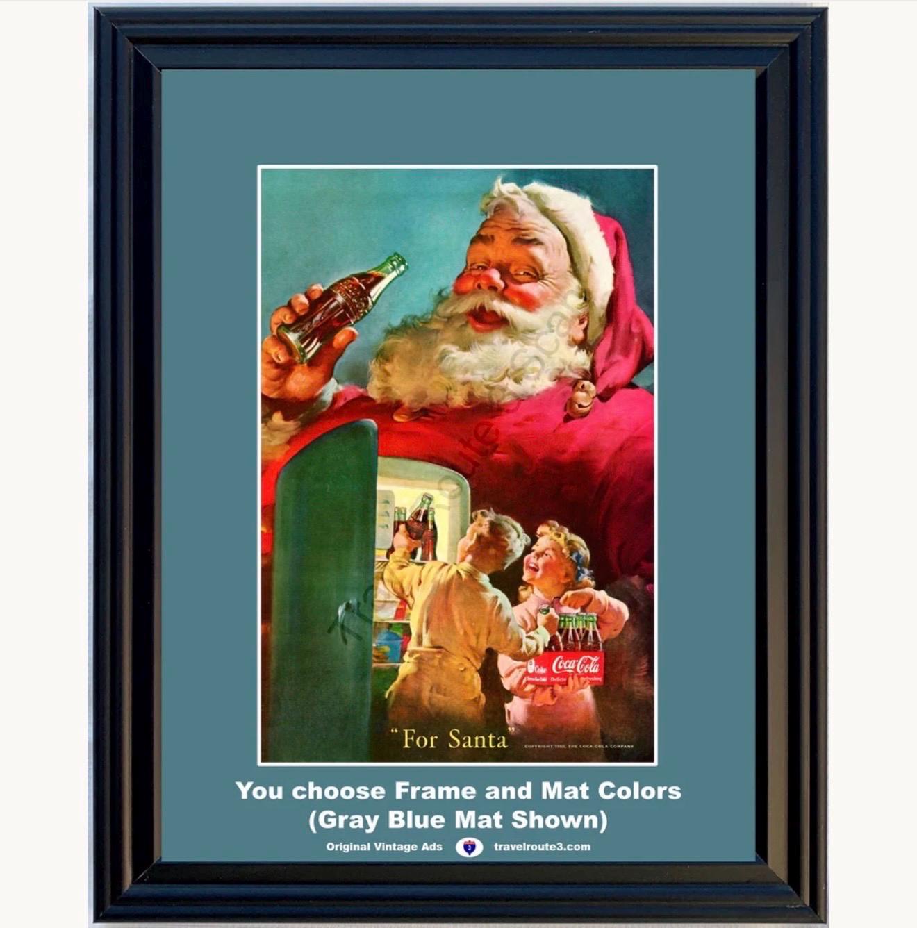 1950 Coca Cola Christmas for Santa Claus Framed ORIGINAL Vintage