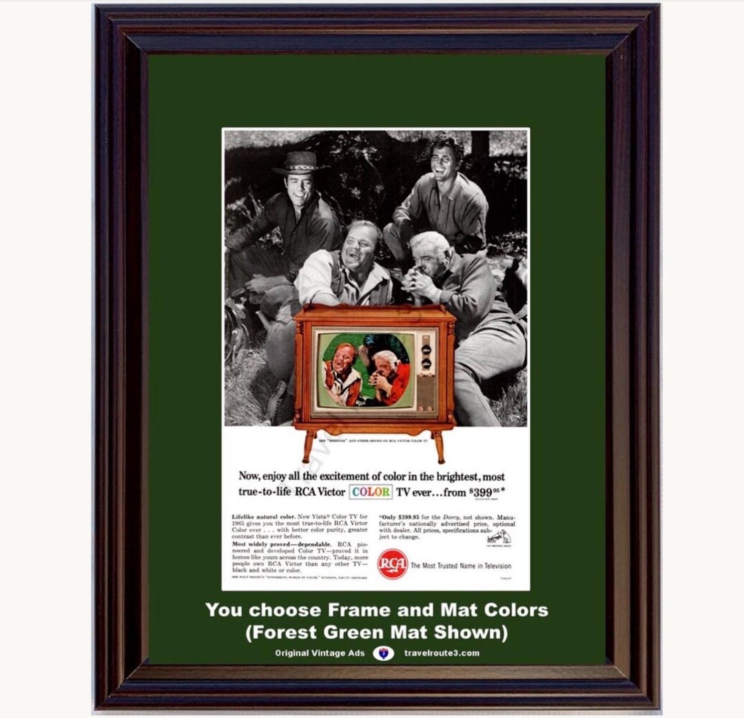 1965 RCA Color TV Framed ORIGINAL Vintage Ad - Bonanza Mid Century