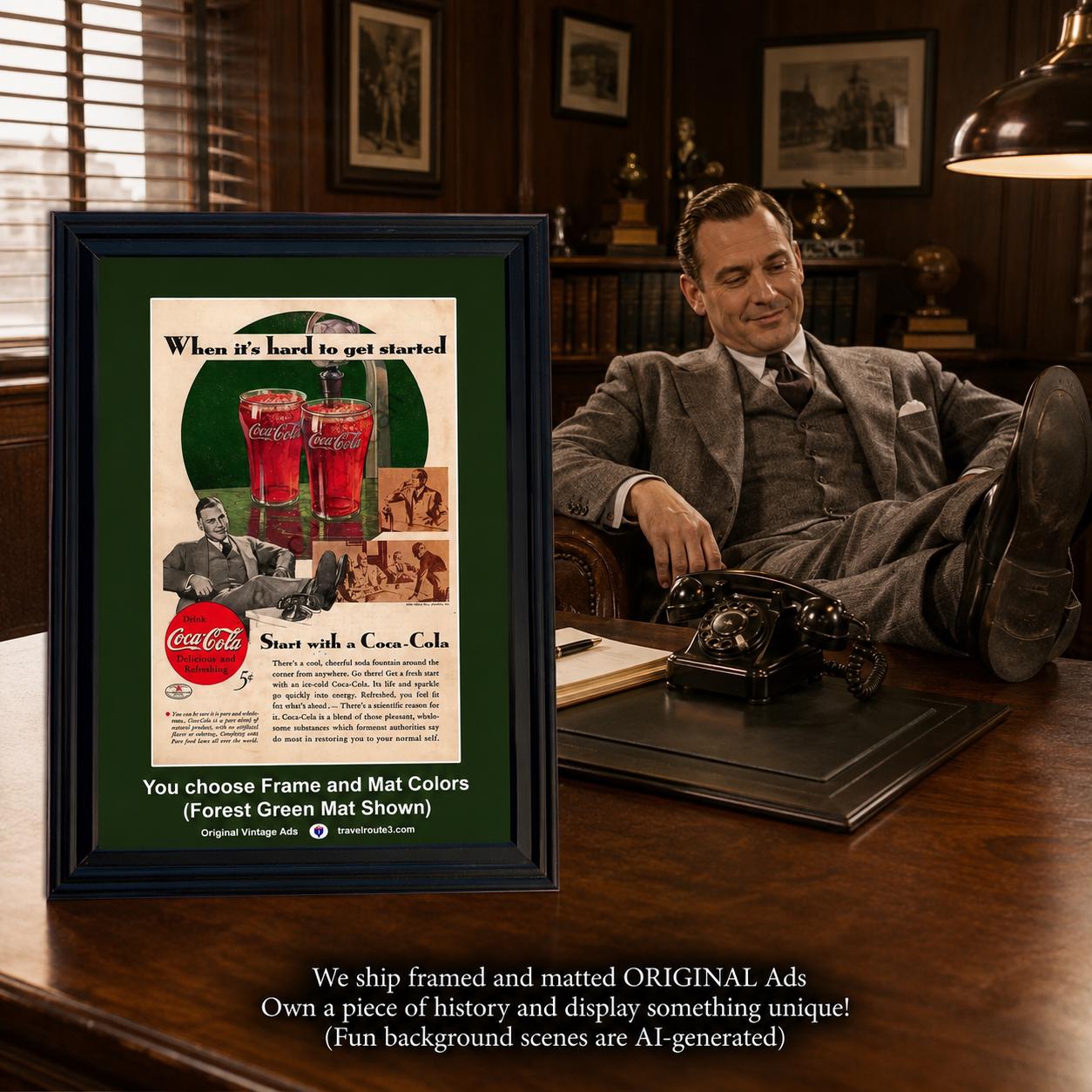 1934 Coca Cola Soda Fountain Businessman Framed ORIGINAL Vintage
