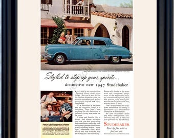 Anuncio antiguo del Studebaker Commander de 1946, Regal Deluxe Four, sedán de 4 puertas, Joseph Frank, Steven Molnar 46 *Usted elige los colores del marco y el paspartú*