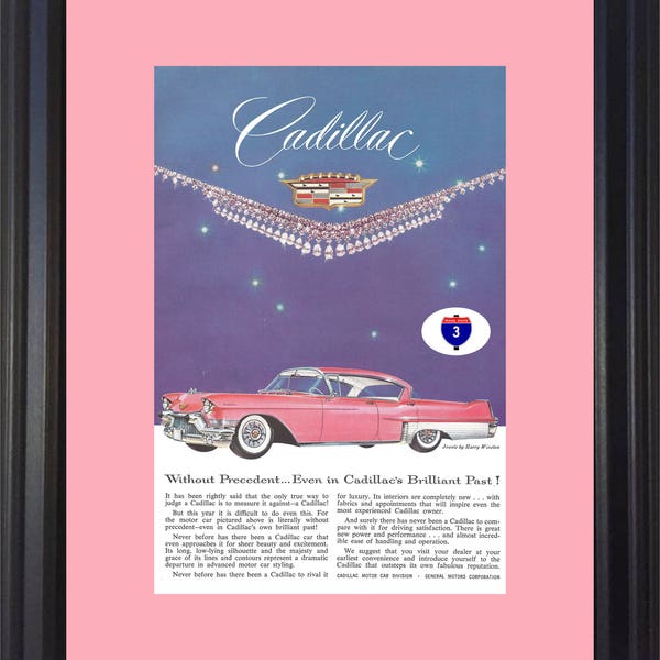 1957 Cadillac Fleetwood Vintage Ad 57 4 Door Pink Jewels by Harry Winston *You Choose Frame-Mat Colors-Free USA S&H*