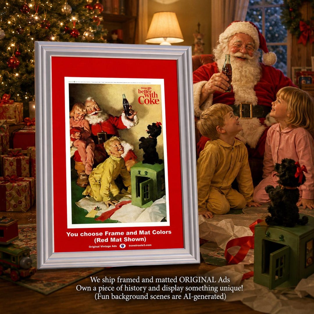 1964 Coca Cola Christmas Santa Claus Framed ORIGINAL Vintage Ad