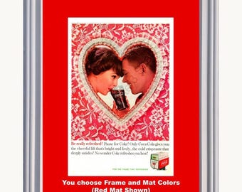 1960 Coca Cola Valentines Day Framed ORIGINAL Vintage Ad - Have a