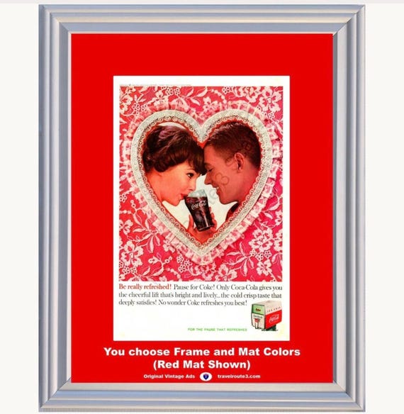 1960 Coca Cola Valentines Day Framed ORIGINAL Vintage Ad - Have a