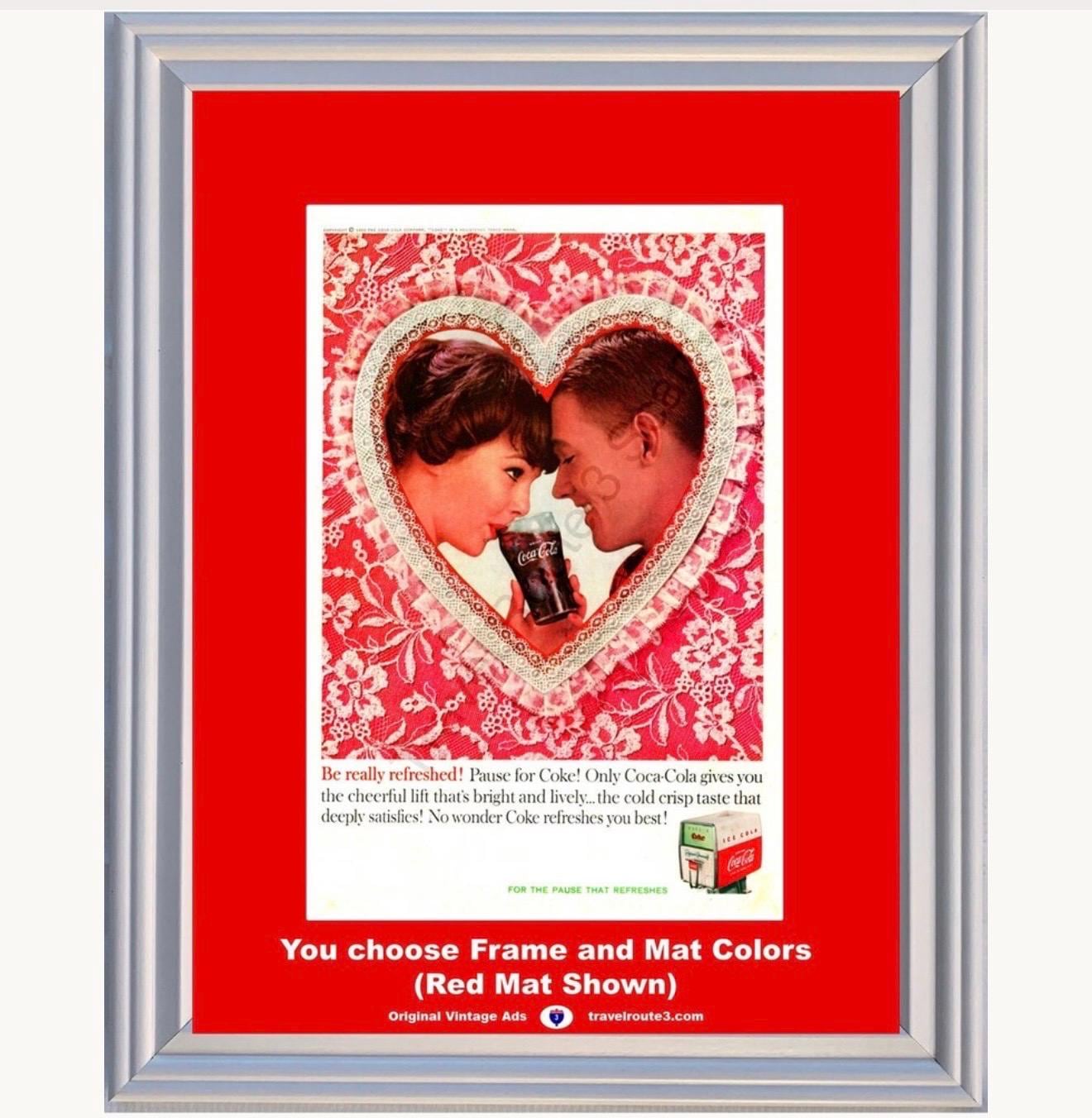 1960 Coca Cola Valentines Day Framed ORIGINAL Vintage Ad - Have a