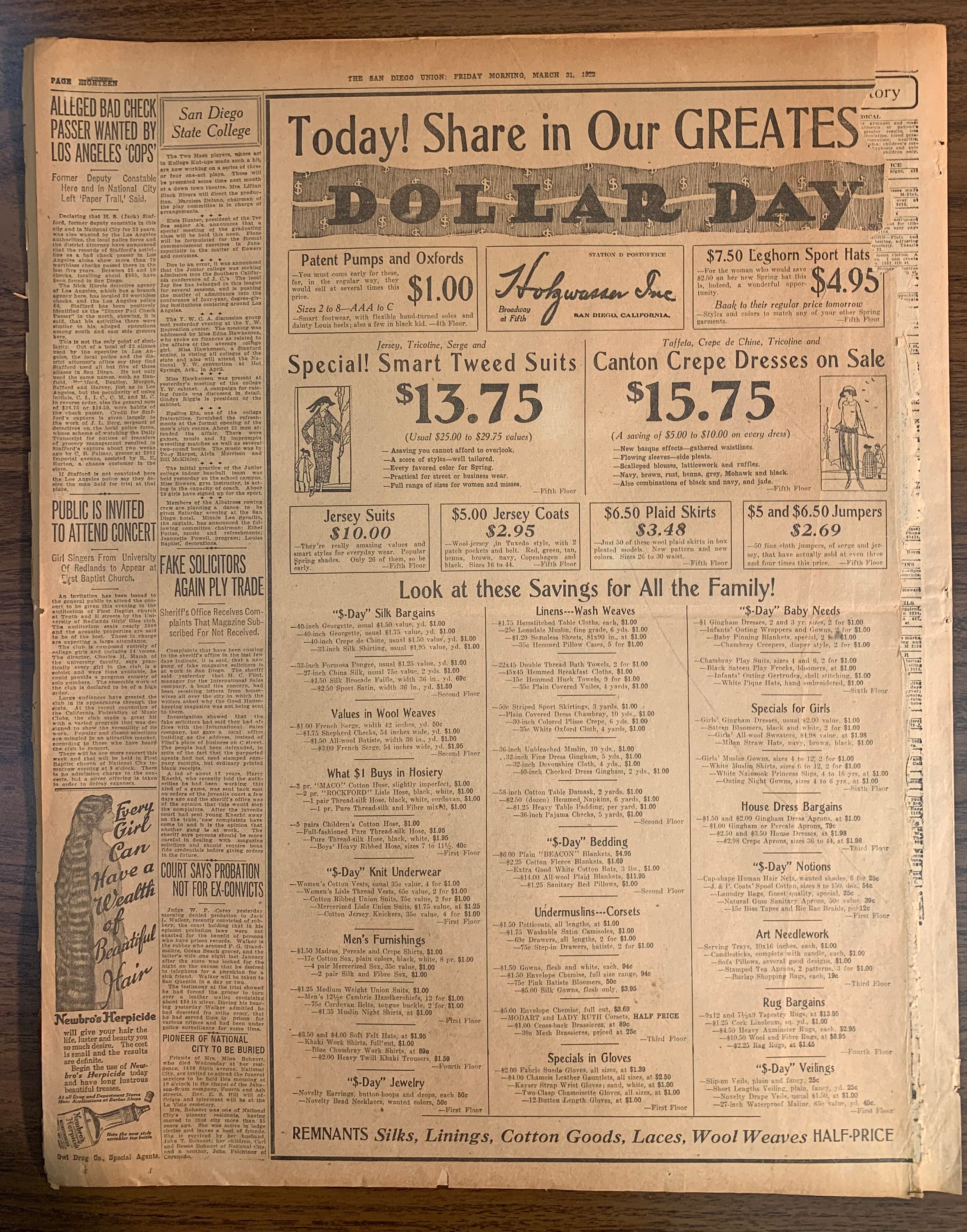 March 31st 31 1922 100 Year Old Newspaper Vintage Advertisements