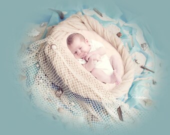 PSD & JPG Summer, Ocean, Shell, Fishing net, digital background, newborn digital backdrop