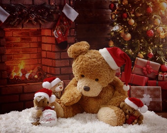 PSD & JPG Christmas with the bear family, digital background, digital backdrop