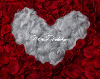 PSD & JPG Heart of Roses rose petals Digital Background, Newborn Digital Backdrop