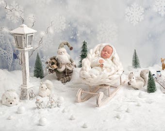 PSD & JPG Christmas, Winter, Snow, Sleigh, Santa, digital background, digital backdrop, with special Set of Brush for Photoshop