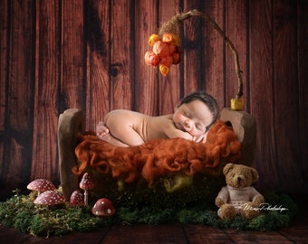 PSD & JPG Wood Bed in Autumn, digital background, newborn digital backdrop, with special Set of Brush for Photoshop